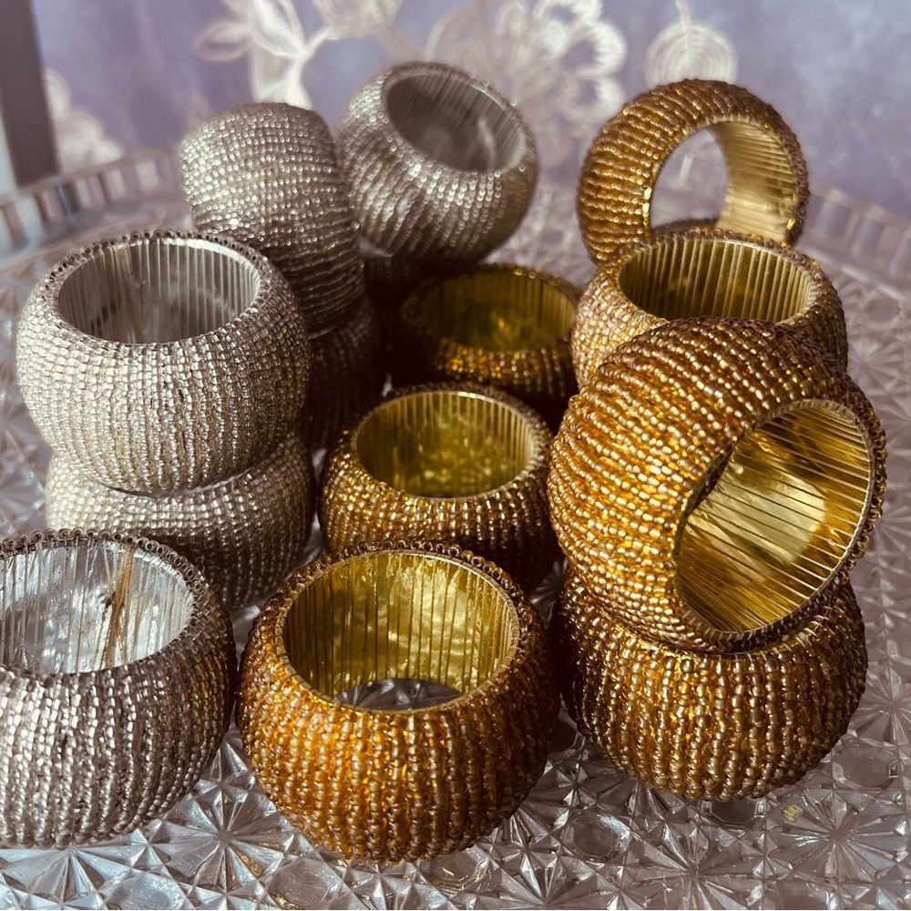 Z Gallerie Silver and Gold Beaded Napkin Holder 8 silver 8 gold